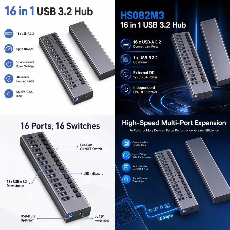 Multi Port Usb Hub - AP01 voor 16-poorts USB 3.2 Gen2